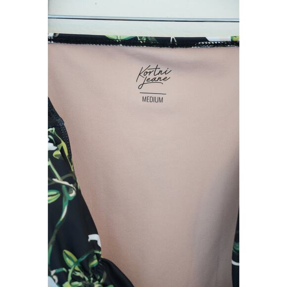 Kortni Jeane Black Floral High Waisted Bikini Bottoms Size Medium - Picture 4 of 4